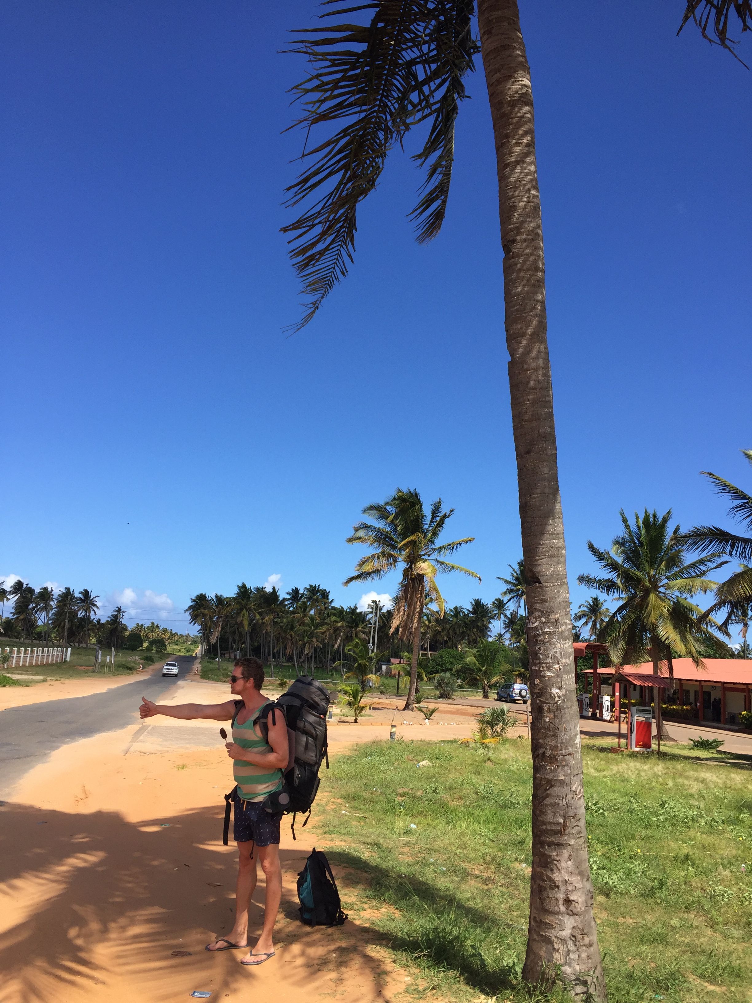 Flagging a minibus near Tofo