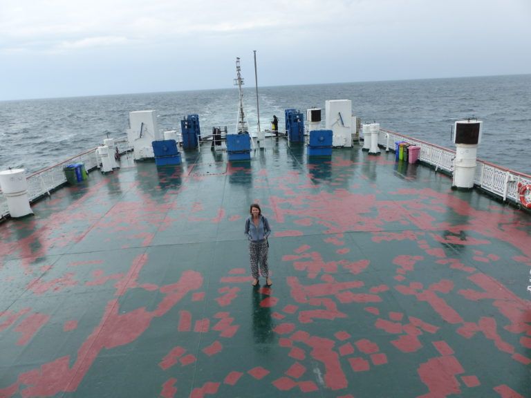 On the deck of the Professor Gul, a Caspian Sea cargo ferry, crossing from Aktau Kazakhstan to Baku Azerbaijan
