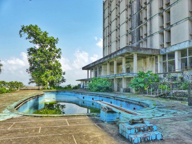 The pool where Idi Amin swam laps (wearing his gun, so the story goes) - at the abandoned Ducor Hotel in Monrovia, Liberia. Once a luxury hotel, it was abandoned and ran to ruin early in Liberia's civil war.