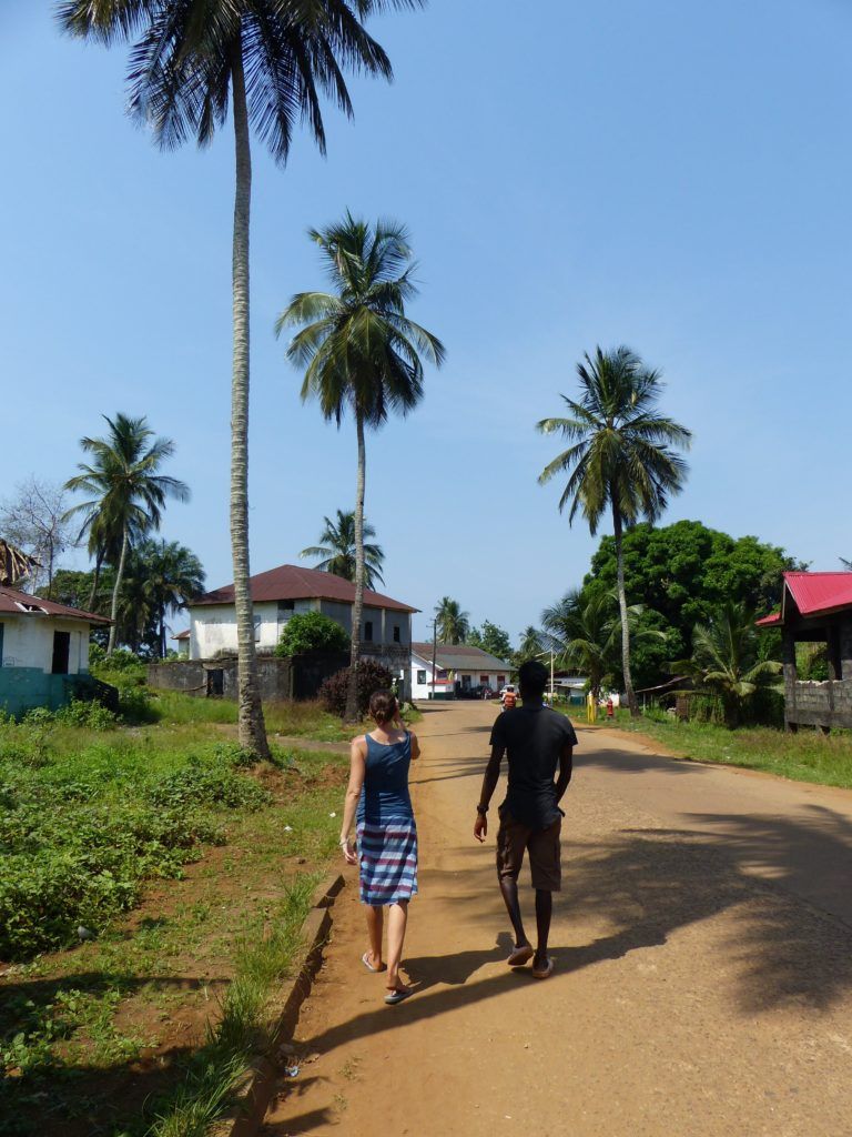 Walking around in Robertsport with a guide from surf lodge, Liberia