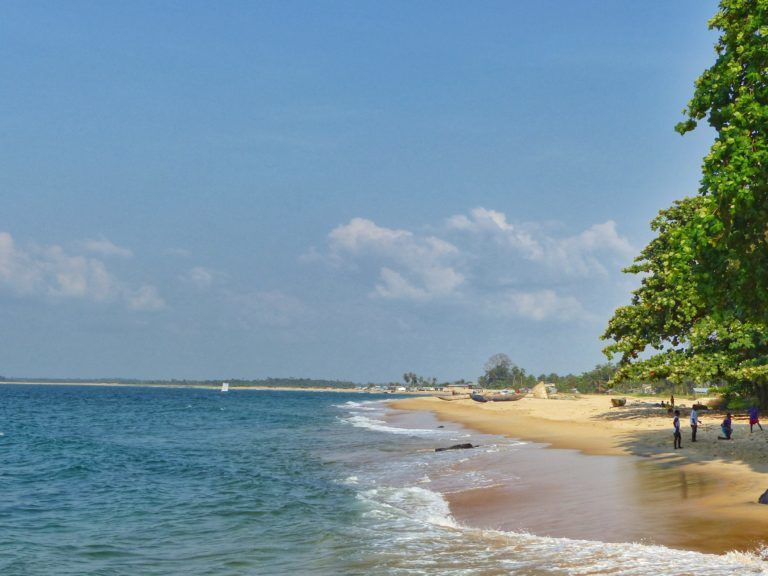 Beautiful golden Robertsport beach in Liberia. Popular surfing spot.