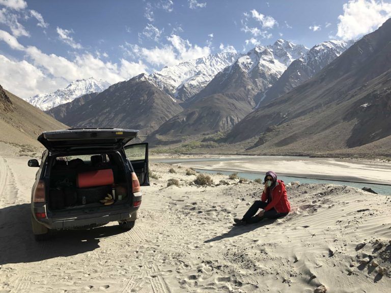 Sandy roads in the Wakhan valley. Self-driving the Pamir Highway, from Dushanbe, Tajikistan, to Osh, Kyrgyzstan.