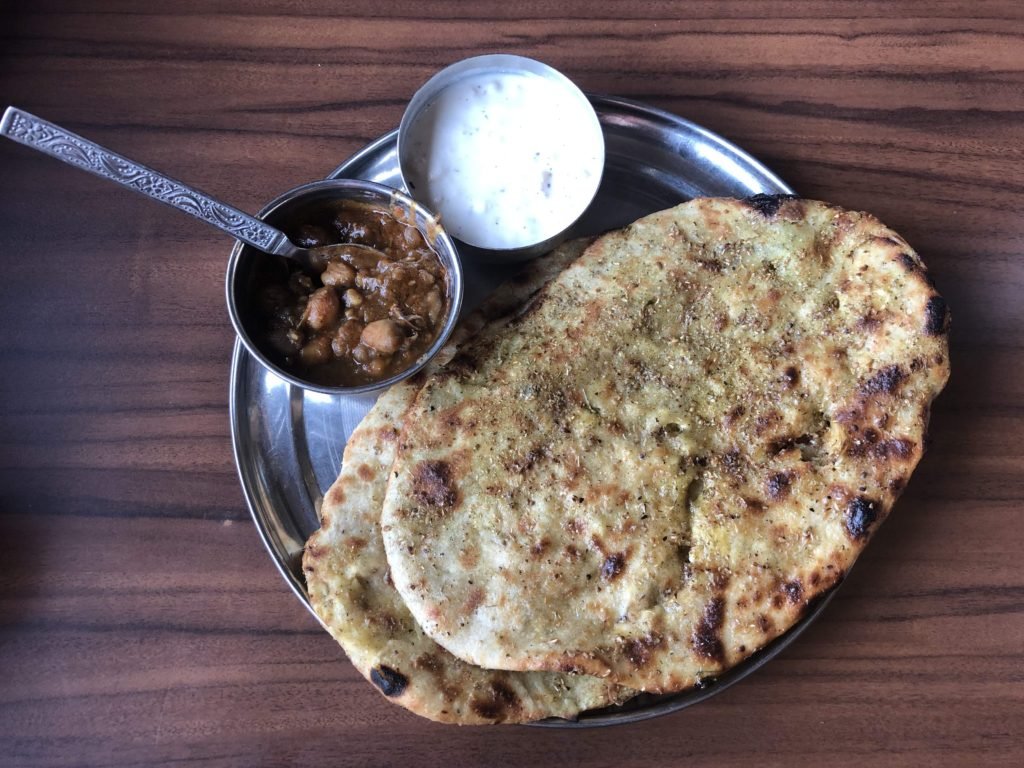 Breakfast time: an Amritsari kulcha and chole