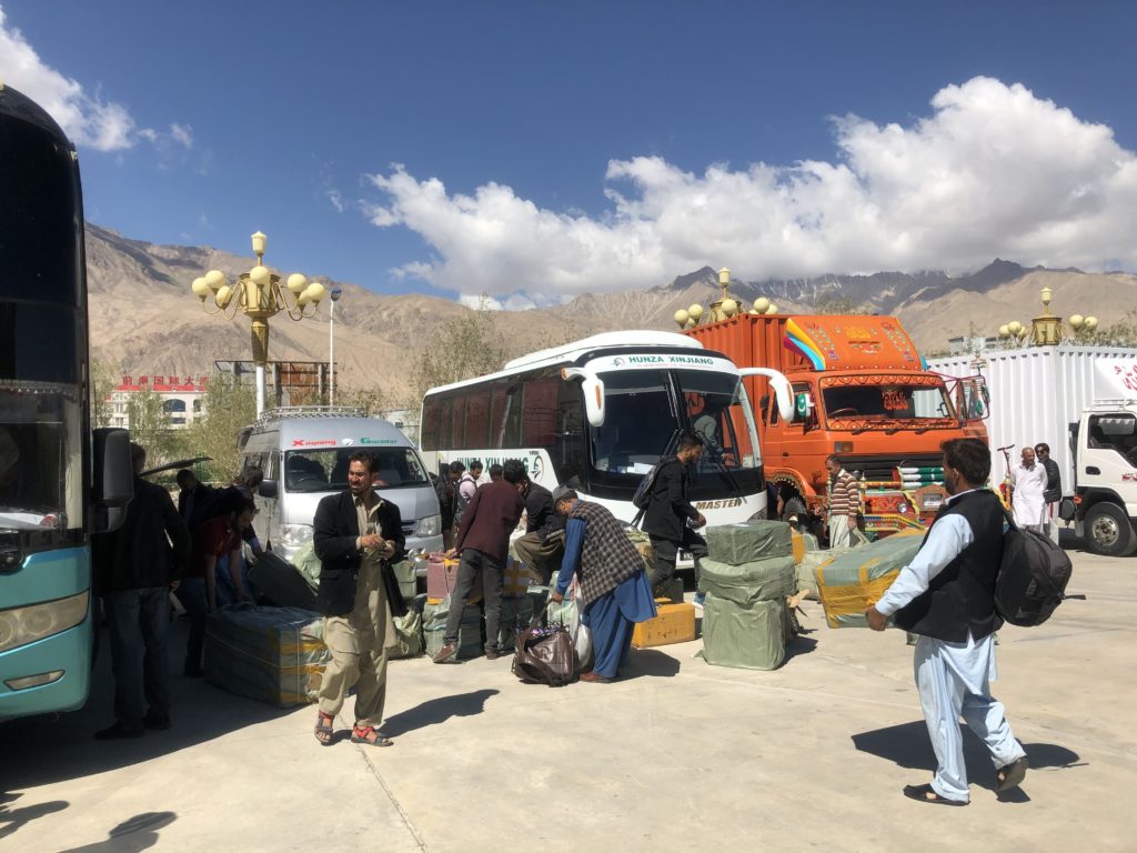 Loading the buses for the trip to Sost, at Customs in Tashkurgan