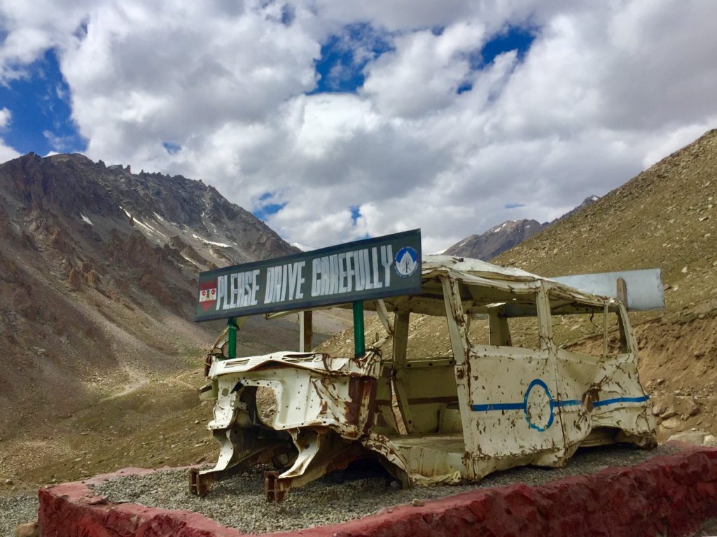 Ominous road sign, on the way to the Nubra Valley