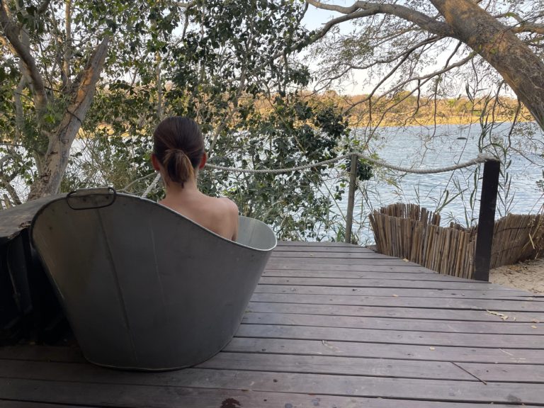 Bathtub with a view, Ngepi campsite in the Caprivi strip, Namibia