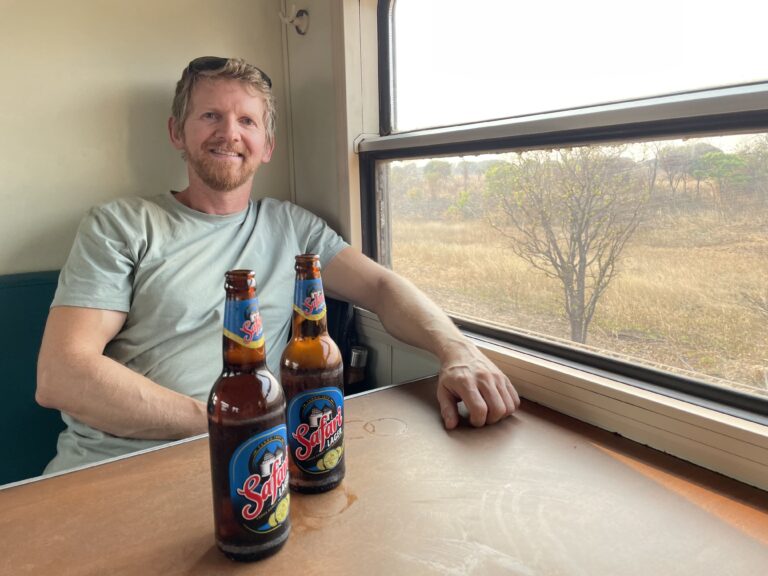 Safari beers in the bar car