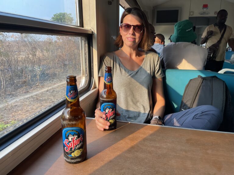 Safari beers in the bar car. Warm, but still kind of delicious.