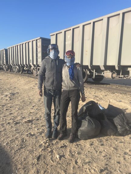We made it! Just off the iron ore train, outside Nouadhibou