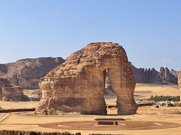 Elephant rock, around Al Ula. Photo taken over the fence
