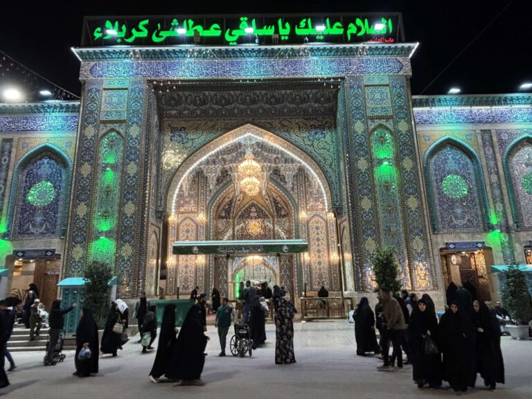 Outside the Abbas shrine at night