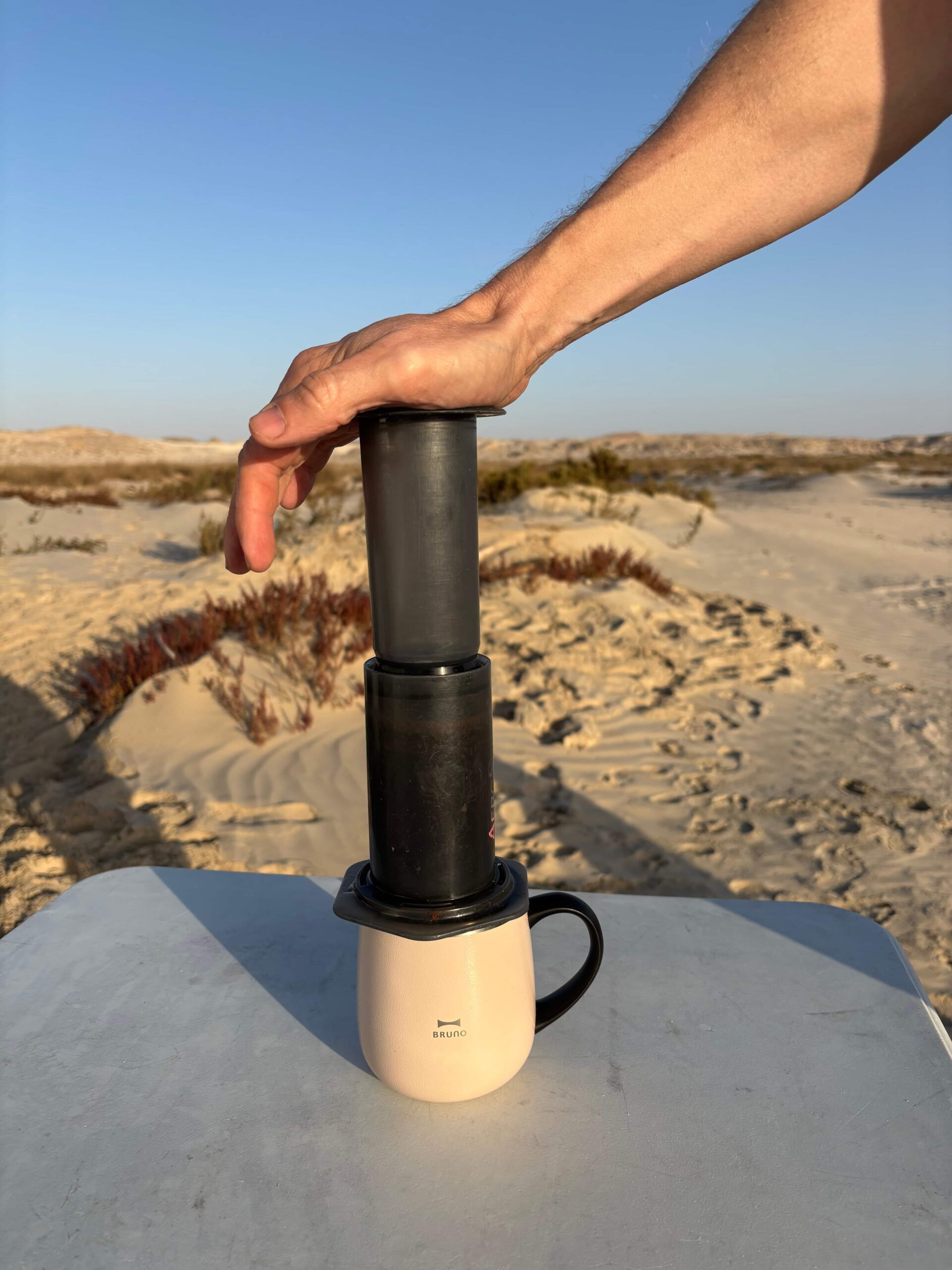 Morning coffee on the beach
