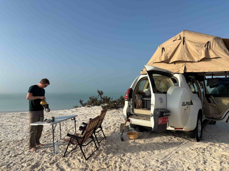 Morning coffee at camp