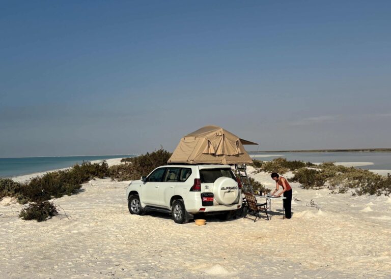 Camping in the Maldives of Oman, on a little spit of sand between the ocean and a lagoon