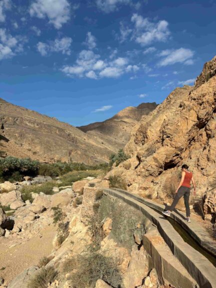 The trail runs along the irrigation channels on the sides
